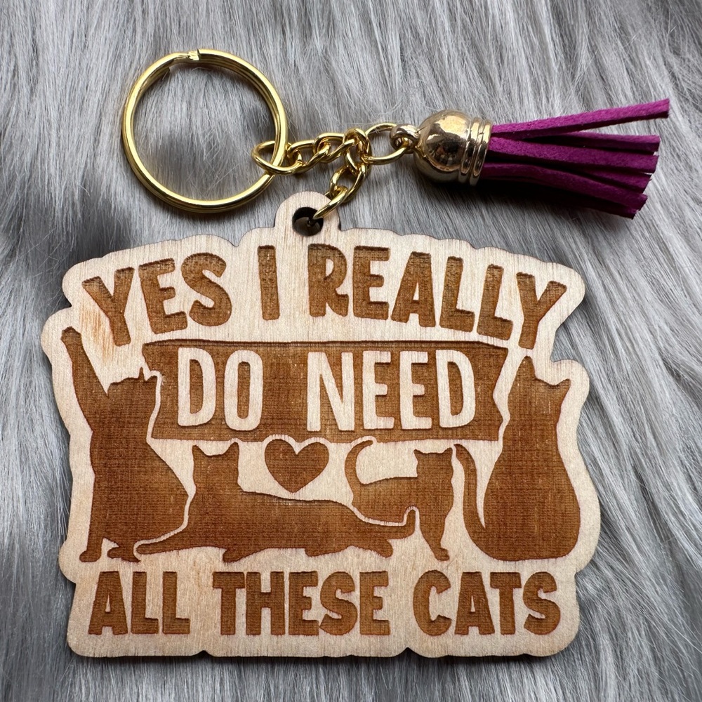 Handmade wood keychain with tassel: Yes I really do need all these cats
